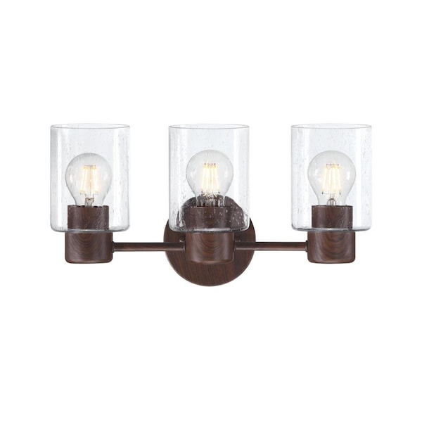 Westinghouse Fixture Wall 60W 3-Light Sylvestre Walnut CylIndoorical Clear Seeded Glass 6126500 - main